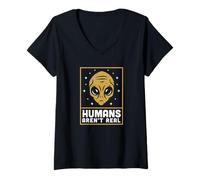Femme Humans aren't Real Alien Head Retro Vintage Outer Space Fun T-Shirt avec Col en V