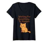 Femme Humeur amusante de chat paresseux en attendant que quelque chose se passe T-Shirt avec Col en V