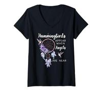Femme Hummingbird Purple Hummingbirds Appear When Angels are Near T-Shirt avec Col en V