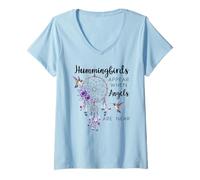 Femme Hummingbirds Appear When Angels are Near Hummingbird Purple T-Shirt avec Col en V