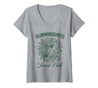 Femme Hummingbirds Social Club Vintage Amoureux des Oiseaux T-Shirt avec Col en V