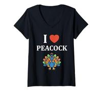 Femme Humor peacock animals minimalist simple i love peacock T-Shirt avec Col en V
