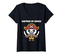 Femme Humor skull pirates minimalist simple captain pirate T-Shirt avec Col en V