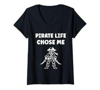 Femme Humor skull pirates minimalist simple quote life pirate T-Shirt avec Col en V