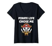 Femme Humor skull pirates minimalist simple quote life pirate T-Shirt avec Col en V