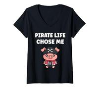 Femme Humor skull pirates minimalist simple quote life pirate T-Shirt avec Col en V