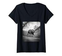 Femme Humoristique Castor sautant sur Trampoline Animal de la forêt Graphique T-Shirt avec Col en V