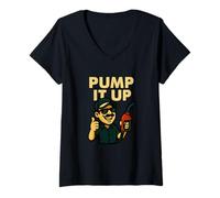 Femme Humour Amusant de Station-Service Pump It Up T-Shirt avec Col en V