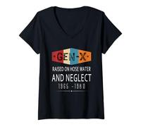 Femme Humour Amusant Gen-X surélevé sur l'eau du Tuyau et négligence T-Shirt avec Col en V