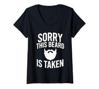 Femme Humour Amusant pour Barbe Sorry This Beard is Taken T-Shirt avec Col en V