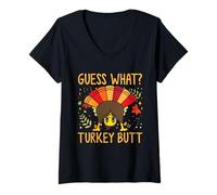 Femme Humour Amusant Thanksgiving Guess What Turkey Butt Humour T-Shirt avec Col en V