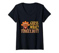 Femme Humour Amusant Thanksgiving Guess What Turkey Butt Humour T-Shirt avec Col en V