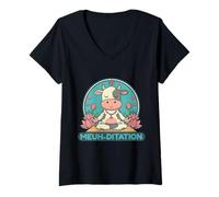 Femme Humour Animaux Vache Méditation - Meuh-Ditation Zen Cadeau T-Shirt avec Col en V