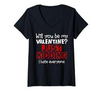 Femme Humour Anti Saint-Valentin Sarcastique Amour Drôle T-Shirt avec Col en V