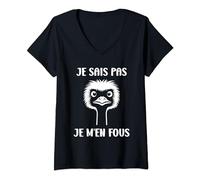 Femme Humour Autruche je sais pas Je m'en fous T-Shirt avec Col en V