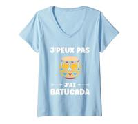 Femme Humour batucada Tambour Musique batucada T-Shirt avec Col en V, Bleu Céleste, M