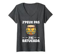 Femme Humour batucada Tambour Musique batucada T-Shirt avec Col en V, Chiné Foncé, S