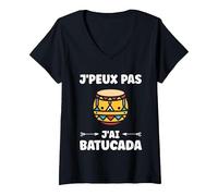Femme Humour batucada Tambour Musique batucada T-Shirt avec Col en V, Noir, S