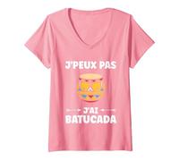 Femme Humour batucada Tambour Musique batucada T-Shirt avec Col en V, Rose, M