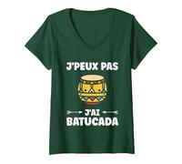 Femme Humour batucada Tambour Musique batucada T-Shirt avec Col en V, Vert Forêt, XXL