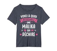 Femme Humour Cadeau Personnalisé Prénom Malika Qui Déchire T-Shirt, Femme Grandes Tailles, Bleu Chiné, 6X