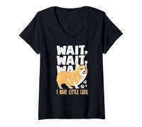 Femme Humour Chat en Train de Courir Wait for Me I Have Little Legs T-Shirt avec Col en V