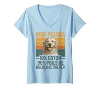 Femme Humour Chien Cadeau Pyjama Poils Golden Retriever Vintage T-Shirt avec Col en V