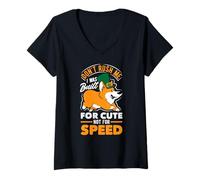 Femme Humour Chien en Train de Courir Wait for Me I Have Little Legs T-Shirt avec Col en V