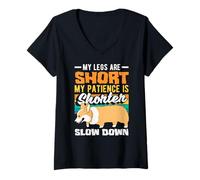 Femme Humour Chien en Train de Courir Wait for Me I Have Little Legs T-Shirt avec Col en V