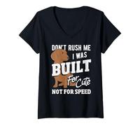 Femme Humour Chien en Train de Courir Wait for Me I Have Little Legs T-Shirt avec Col en V