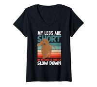 Femme Humour Chien en Train de Courir Wait for Me I Have Little Legs T-Shirt avec Col en V