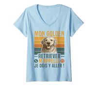 Femme Humour Chien Mon Golden Retriever M' Appelle Cadeau Vintage T-Shirt avec Col en V