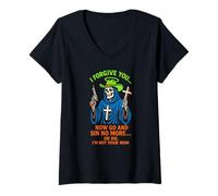 Femme Humour chrétien Sin No More Or Do Fun Femmes Religieux T-Shirt avec Col en V