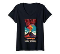 Femme Humour Colérique - Volcano Inside Handle With Care T-Shirt avec Col en V