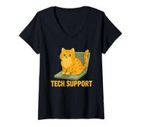 Femme Humour de Chat Tech Support pour Les Nerds informatiques et Les Amoureux des Chats T-Shirt avec Col en V