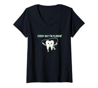Femme Humour de Dentiste Every Day Im Flossin T-Shirt avec Col en V
