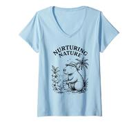 Femme Humour de Jardinage rétro Capybara Nurturing Nature T-Shirt avec Col en V