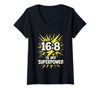 Femme Humour de jeûne Intermittent 16 8 fenêtre 20 4 Guerrier Plus Rapide T-Shirt avec Col en V