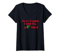Femme Humour de Noël I'm in Trouble Said The Elf Word T-Shirt avec Col en V