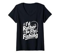Femme Humour de pêcheur Humoristique I'd Rather Be Fly Fishing T-Shirt avec Col en V