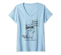 Femme Humour de Raton Laveur de manifestant Pacifique Non payé T-Shirt avec Col en V