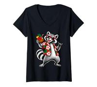 Femme Humour de Vacances Tropical Raton Laveur Noix de Coco T-Shirt avec Col en V