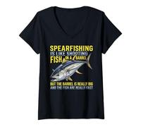 Femme Humour drôle de pêche au spearos, comme Un Poisson dans Un tonneau T-Shirt avec Col en V