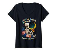 Femme Humour drôle de santé mentale - Anxiety Hug Citation Design T-Shirt avec Col en V