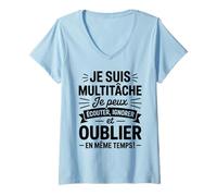 Femme Humour Drôle Ironique Multitâche Écouter Ignorer Oublier T-Shirt avec Col en V