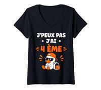 Femme Humour École Élève rentrée des Classes J'peux Pas J'Ai 4 ème T-Shirt avec Col en V