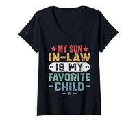 Femme Humour Familial Amusant avec Inscription « My Son in Law is My Favorite Child » T-Shirt avec Col en V