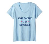 Femme Humour femme Champagne Vivre d'amour et de Champagne T-Shirt avec Col en V