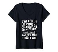 Femme Humour Femme Prince Charmant Ranger Château Drôle T-Shirt avec Col en V