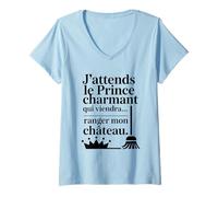 Femme Humour Femme Prince Charmant Ranger Château Drôle T-Shirt avec Col en V